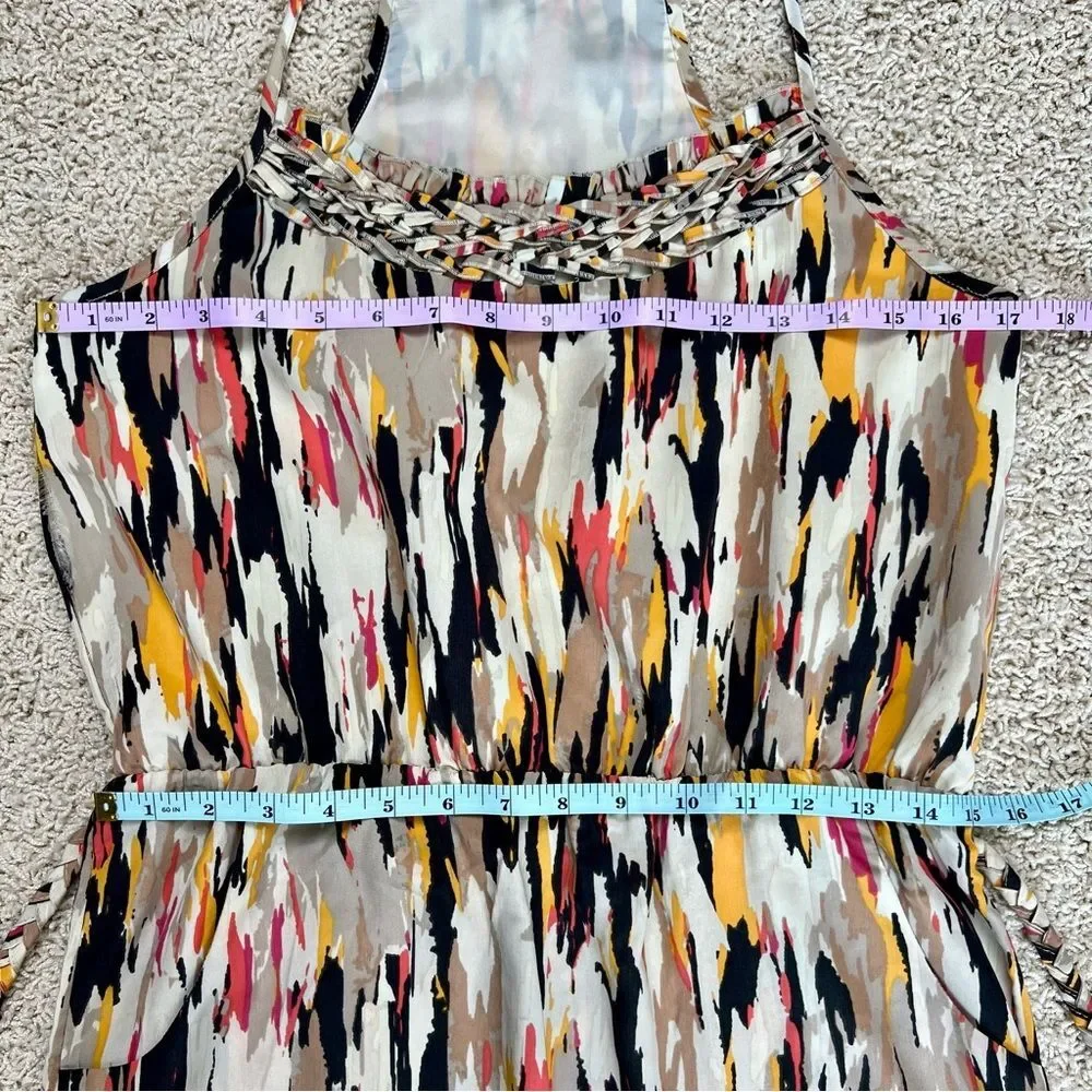 BANANA REPUBLIC Halter A Line Dress Macrame Neck and Belt Black Tan 4